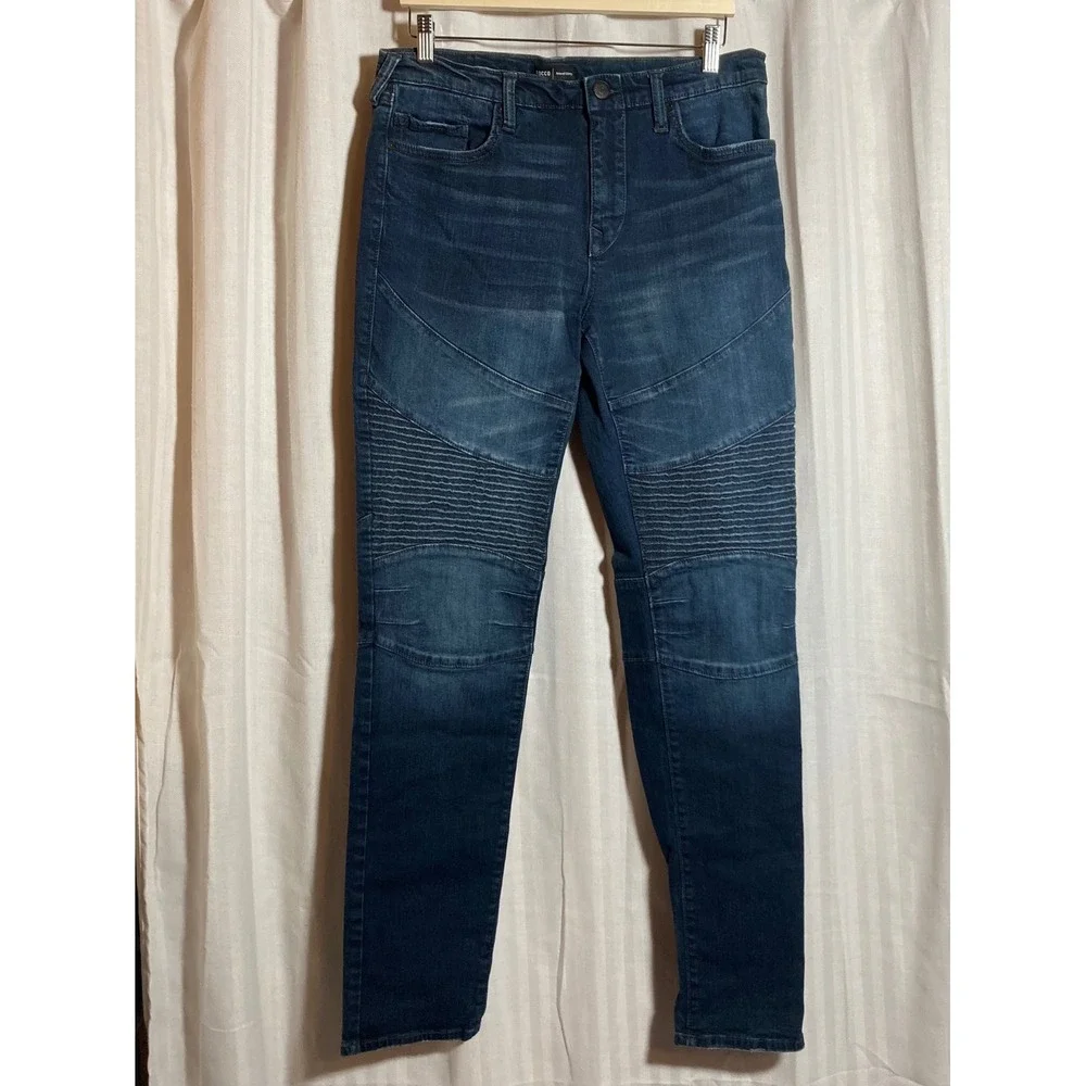 True Religion Rocco Relaxed Skinny Moto Jeans Dark Wash Blue Ribbed Men 33 Biker